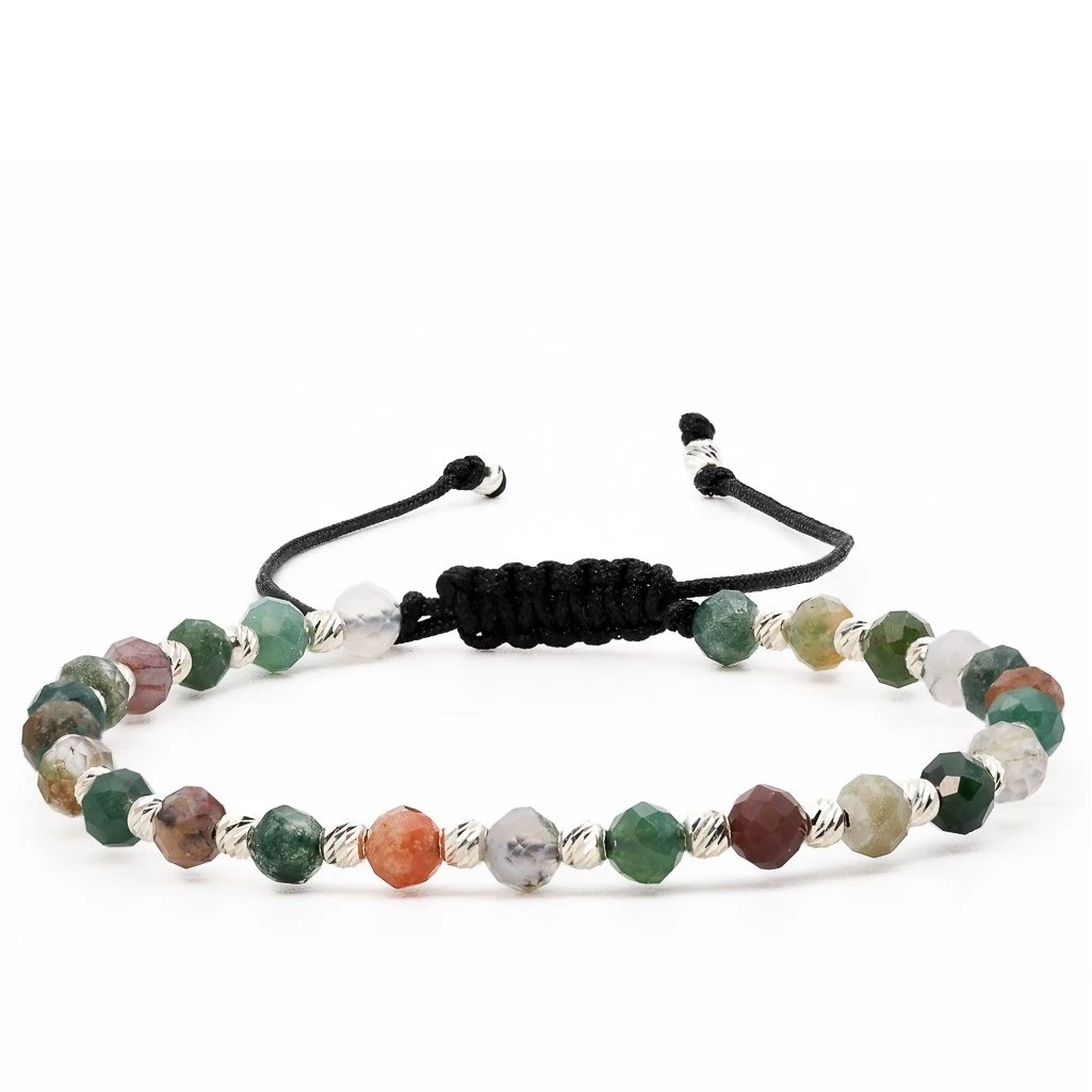 Bijuterii Handmade - Bratara cu bile de Argint 925 si Agat Indian sfere fatetate – AG0039