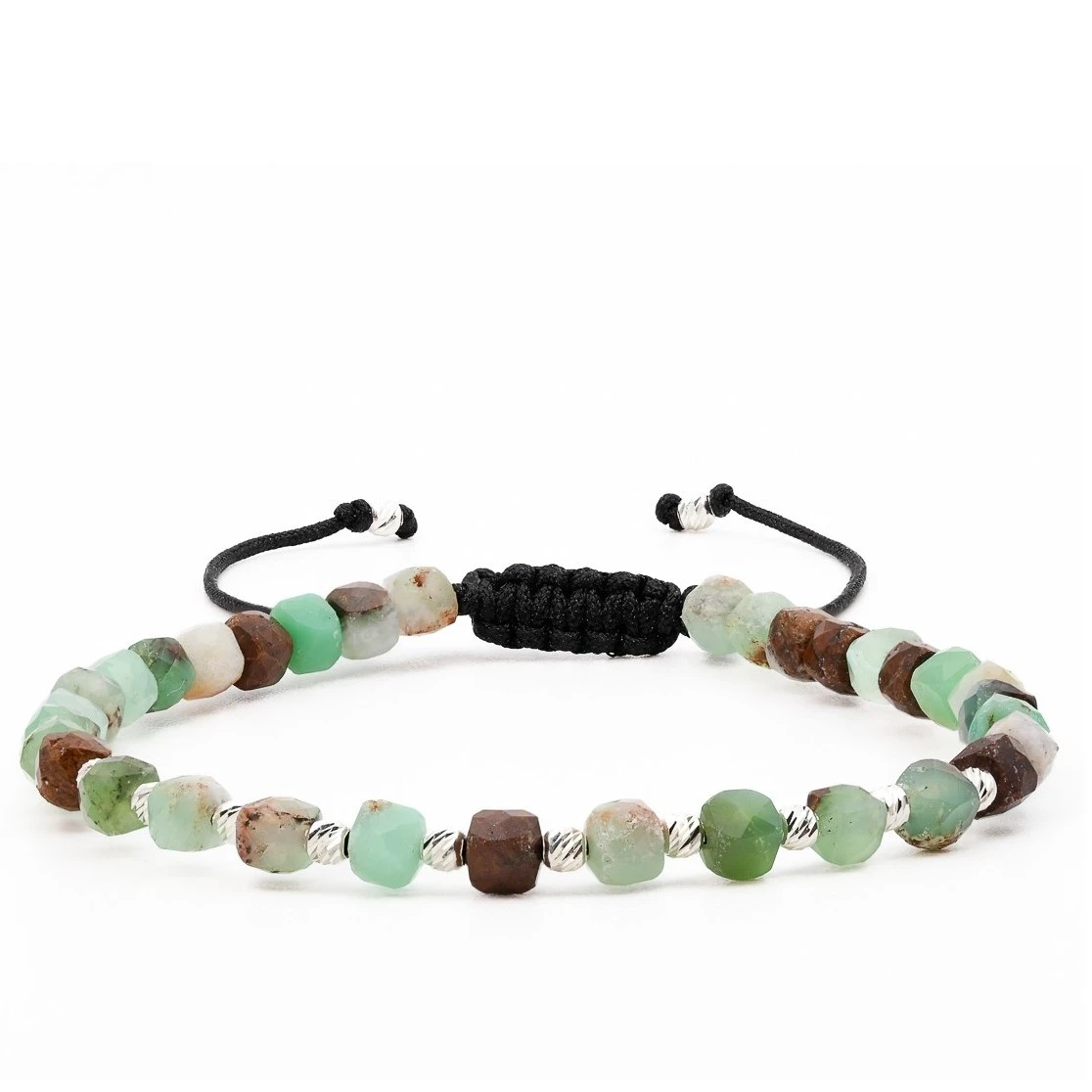 Bijuterii Handmade - Bratara cu bile de Argint 925 si Crisopraz & Bronzit cuburi fatetate – AG0030