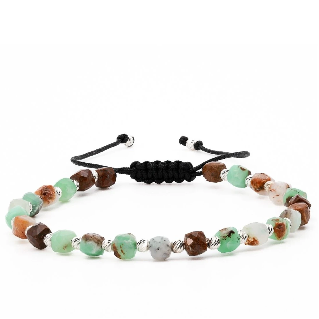 Bijuterii Handmade - Bratara cu bile de Argint 925 si Crisopraz & Bronzit cuburi fatetate – AG0036
