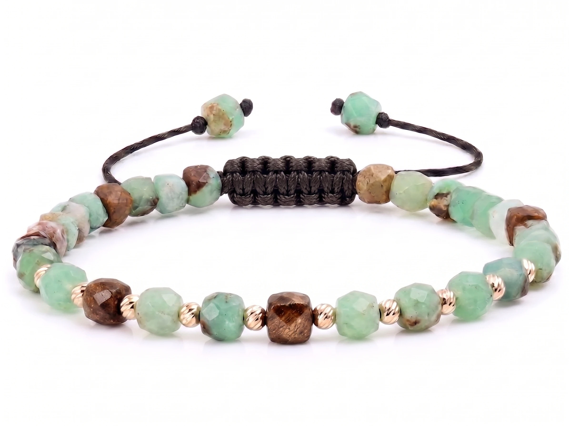 Bijuterii handmade - Bratara cu 10 bile de Aur 14k si Crisopraz & Bronzit cuburi
