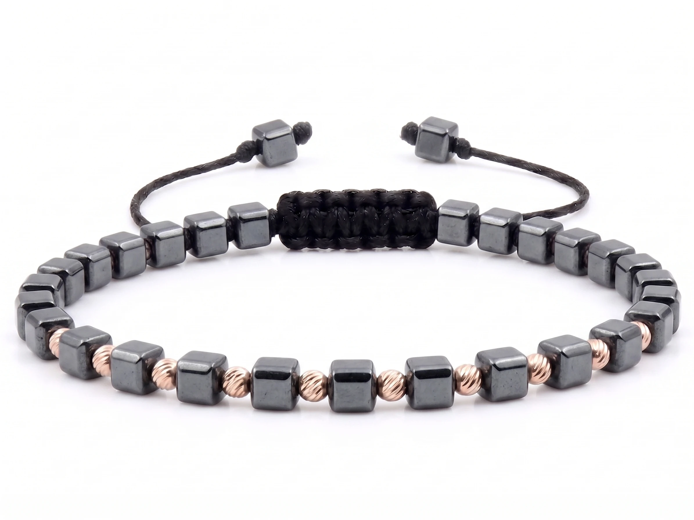 Bijuterii handmade - Bratara cu 10 bile de Aur 14k si Hematit cuburi AU0101