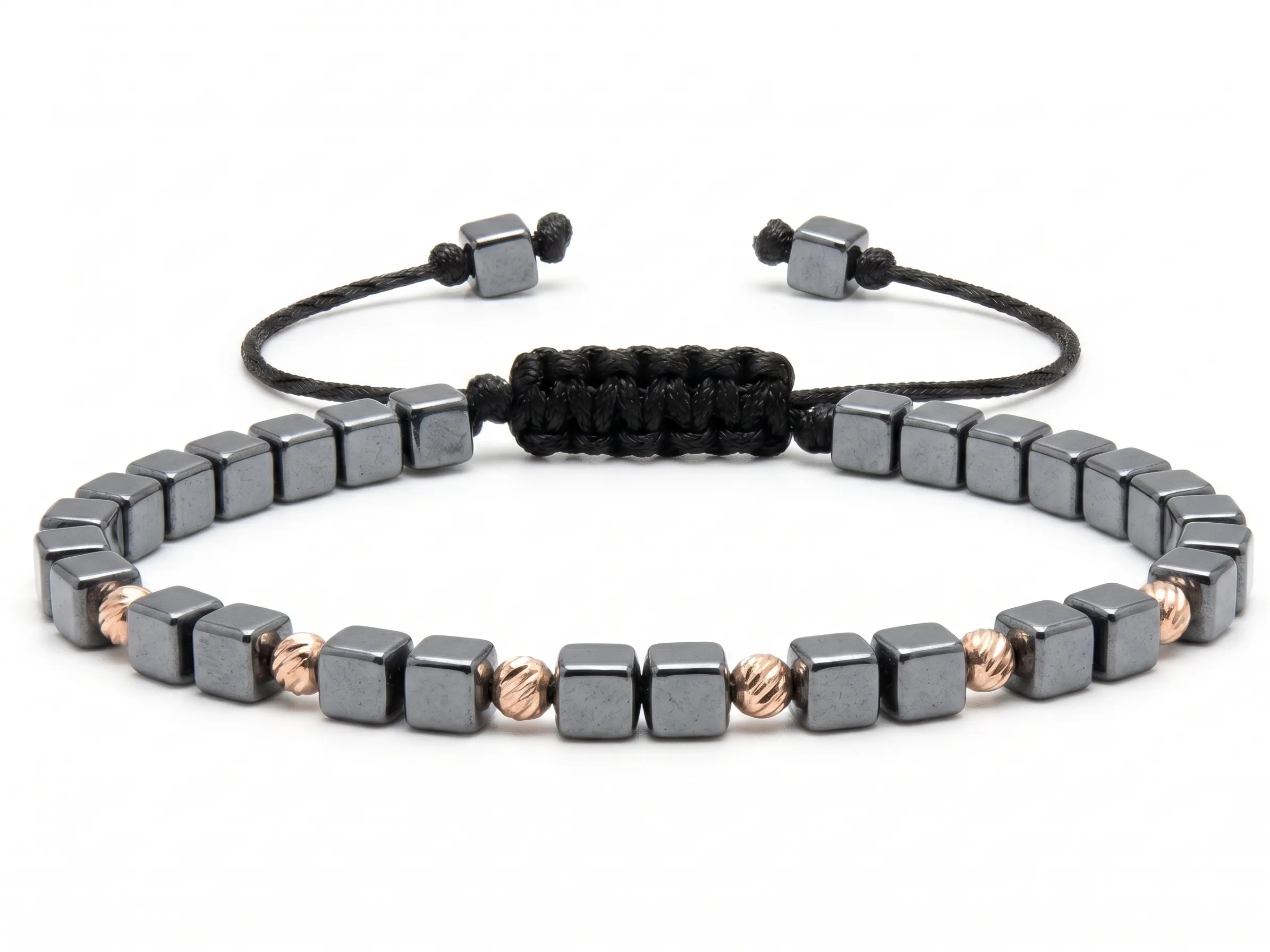 Bijuterii handmade - Bratara cu 6 bile de Aur 14k si Hematit cuburi