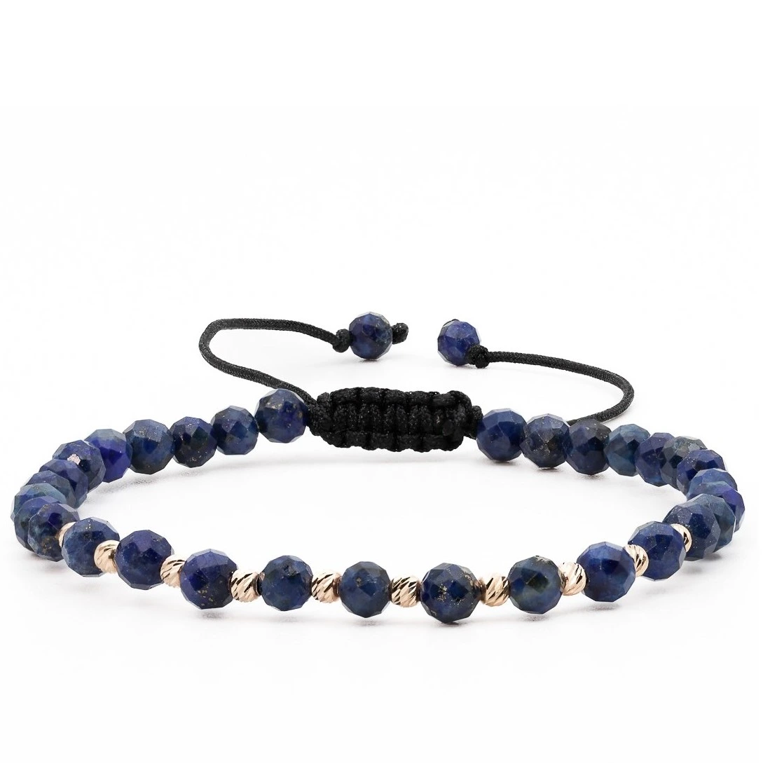 Bratari cu bile de Aur - Bratara cu bile de Aur 14k si Lapis-Lazuli sfere fatetate – AU0167