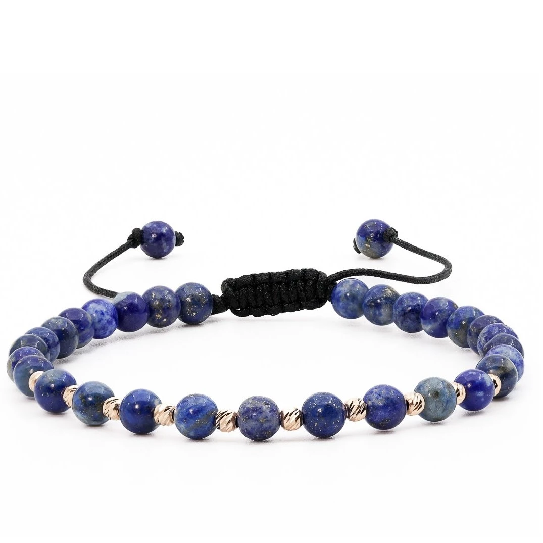 Bratari cu bile de Aur - Bratara cu bile de Aur 14k si Lapis-Lazuli 4 mm – AU0179