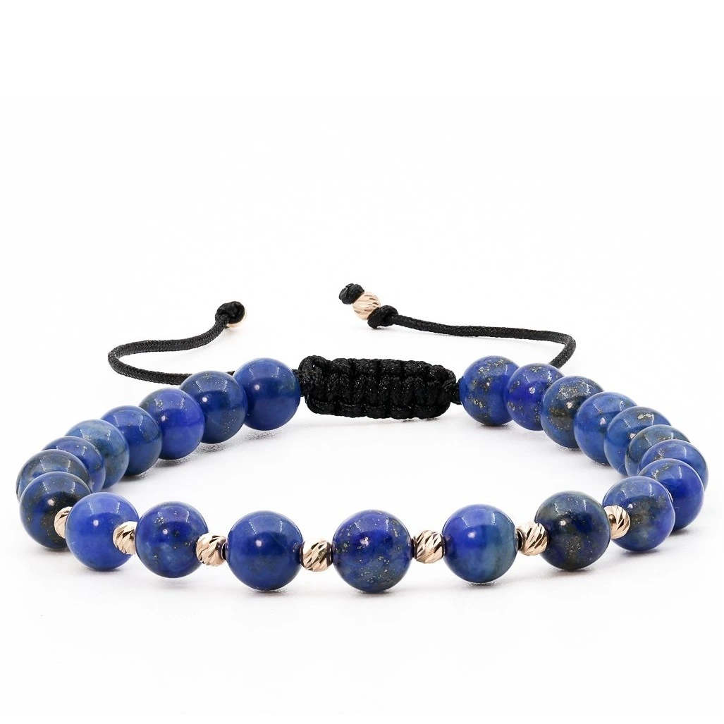 Bratari cu bile de Aur - Bratara cu bile de Aur 14k si Lapis-Lazuli 6 mm – AU0185