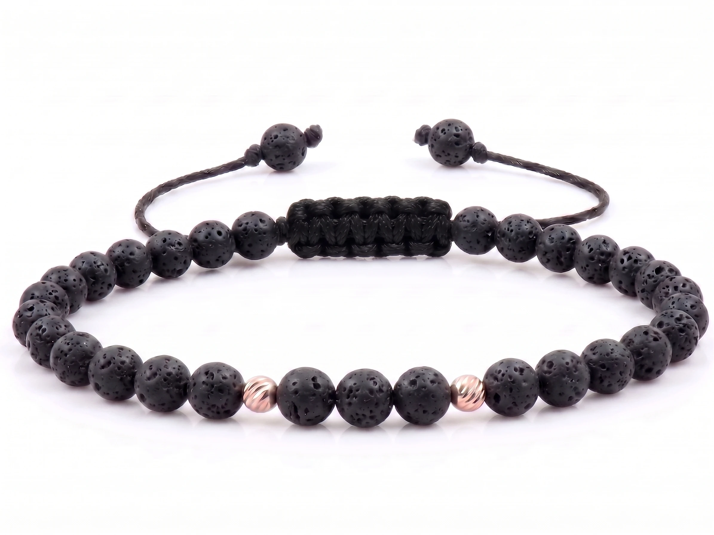 Bijuterii handmade - Bratara cu 2 bile de Aur 14k si Lava