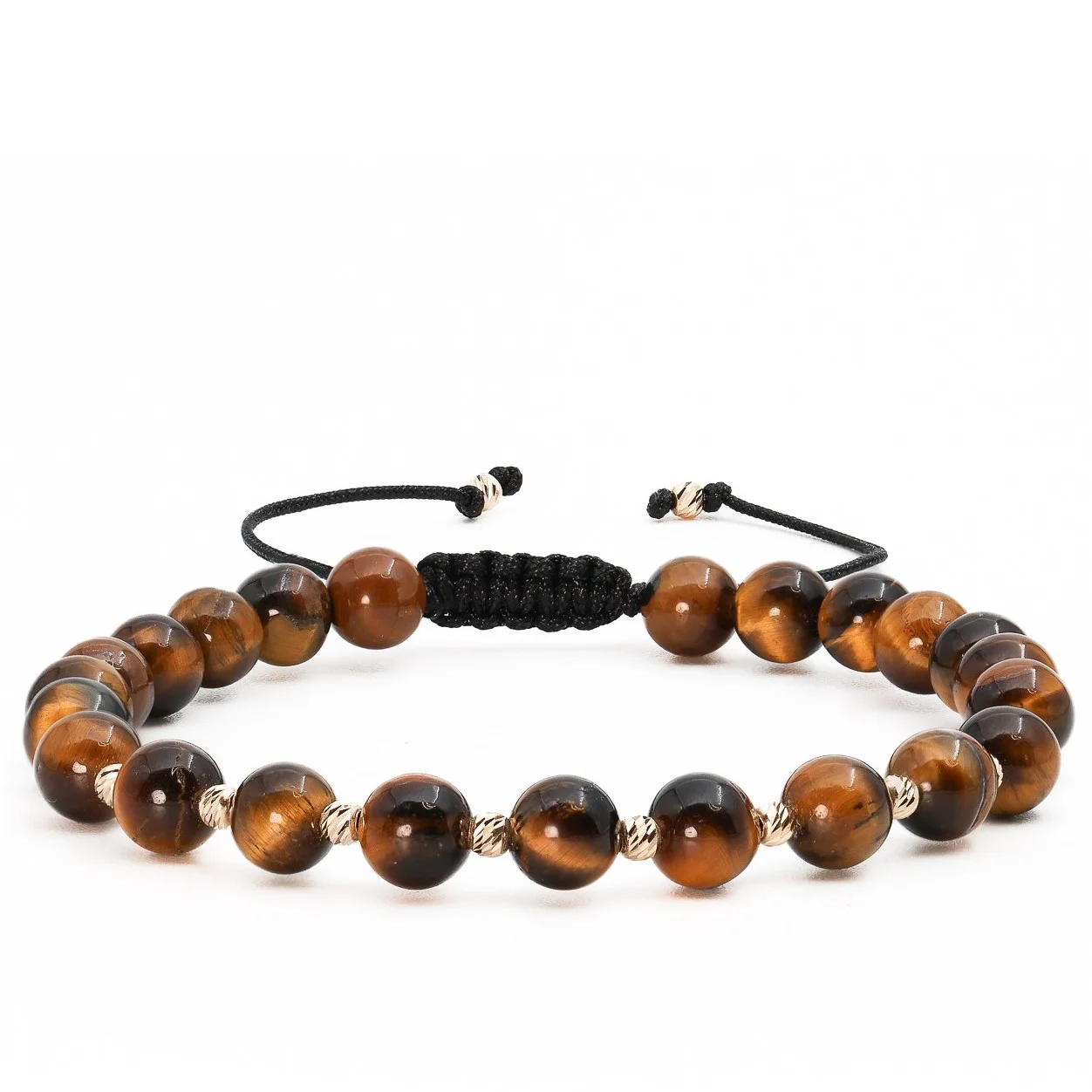 Bratari cu bile de Aur - Bratara cu bile de Aur 14k si Ochi de Tigru 6 mm – AU0175