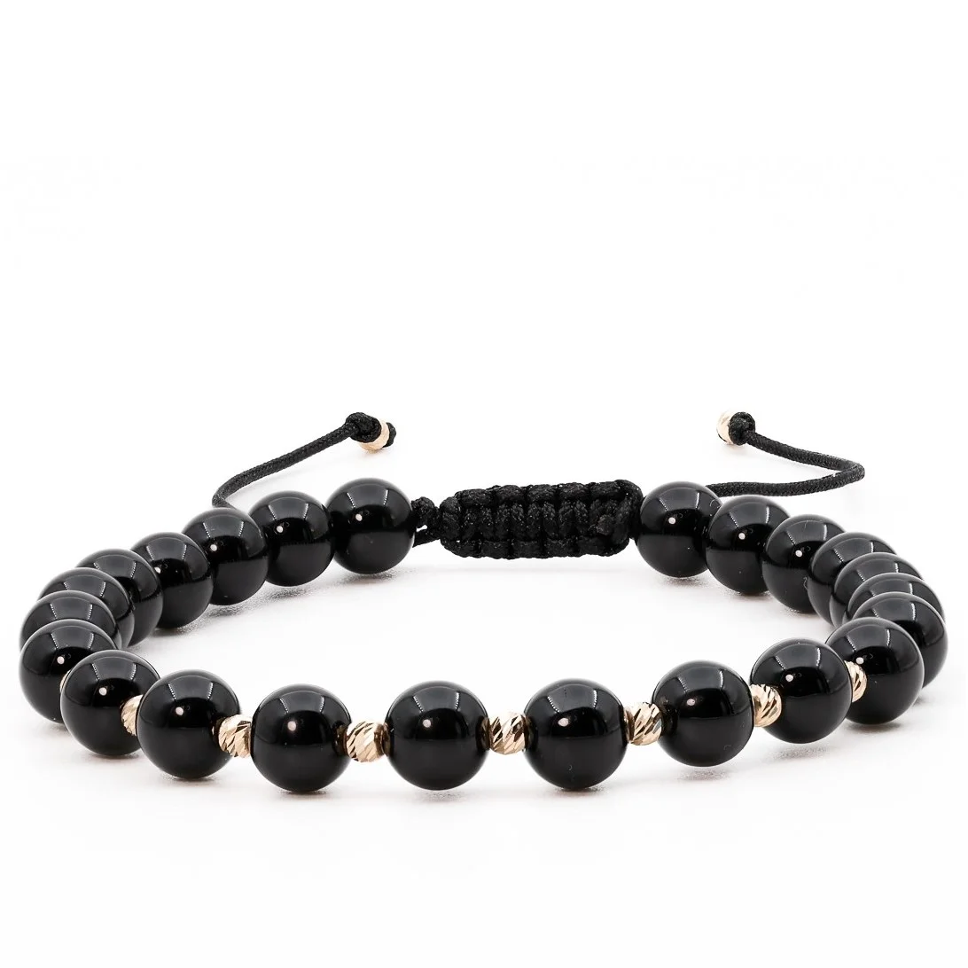Bratari cu bile de Aur - Bratara cu bile de Aur 14k si Onix 6 mm – AU0182