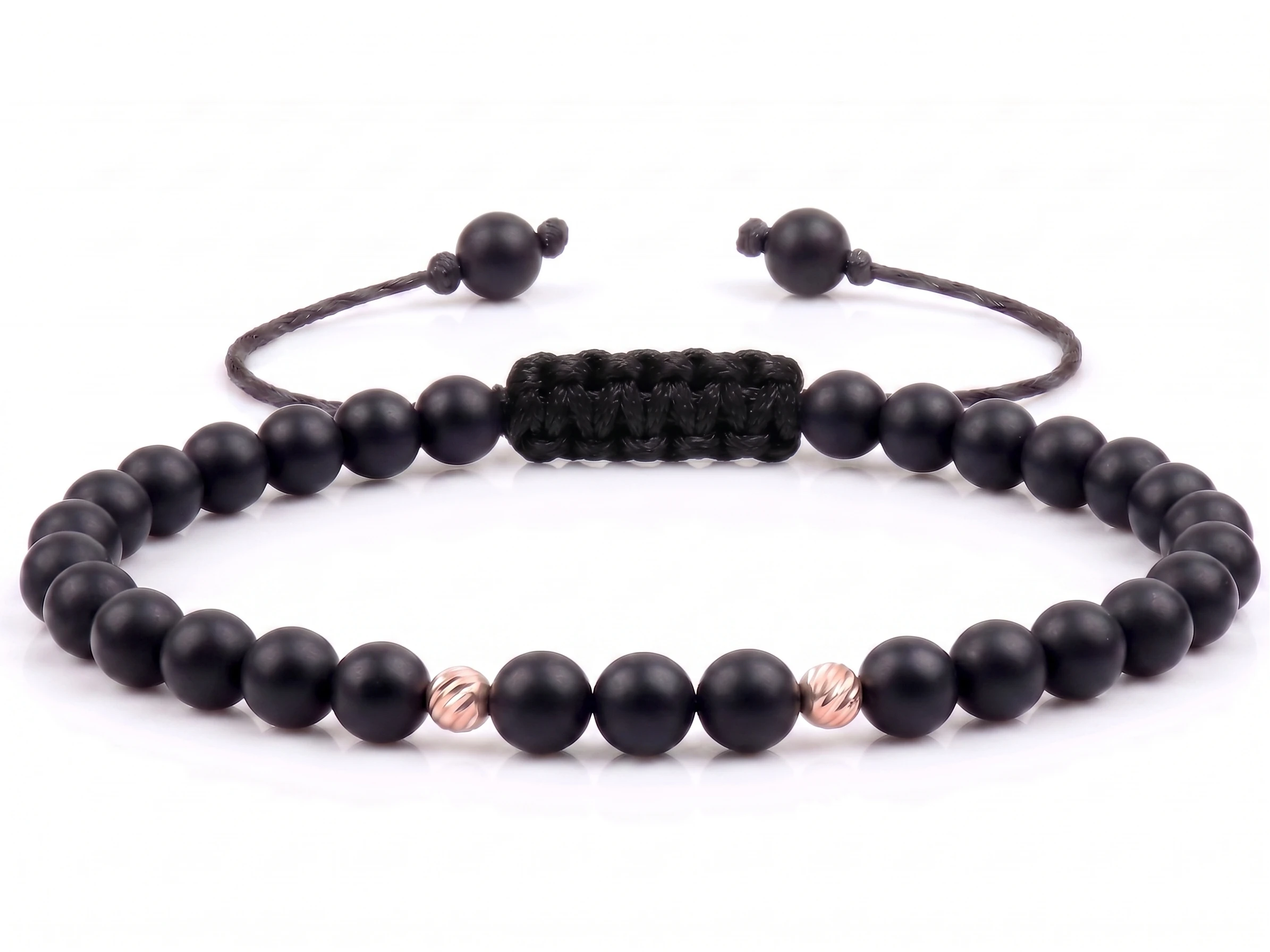 Bijuterii handmade - Bratara cu 2 bile de Aur 14k si Onix mat