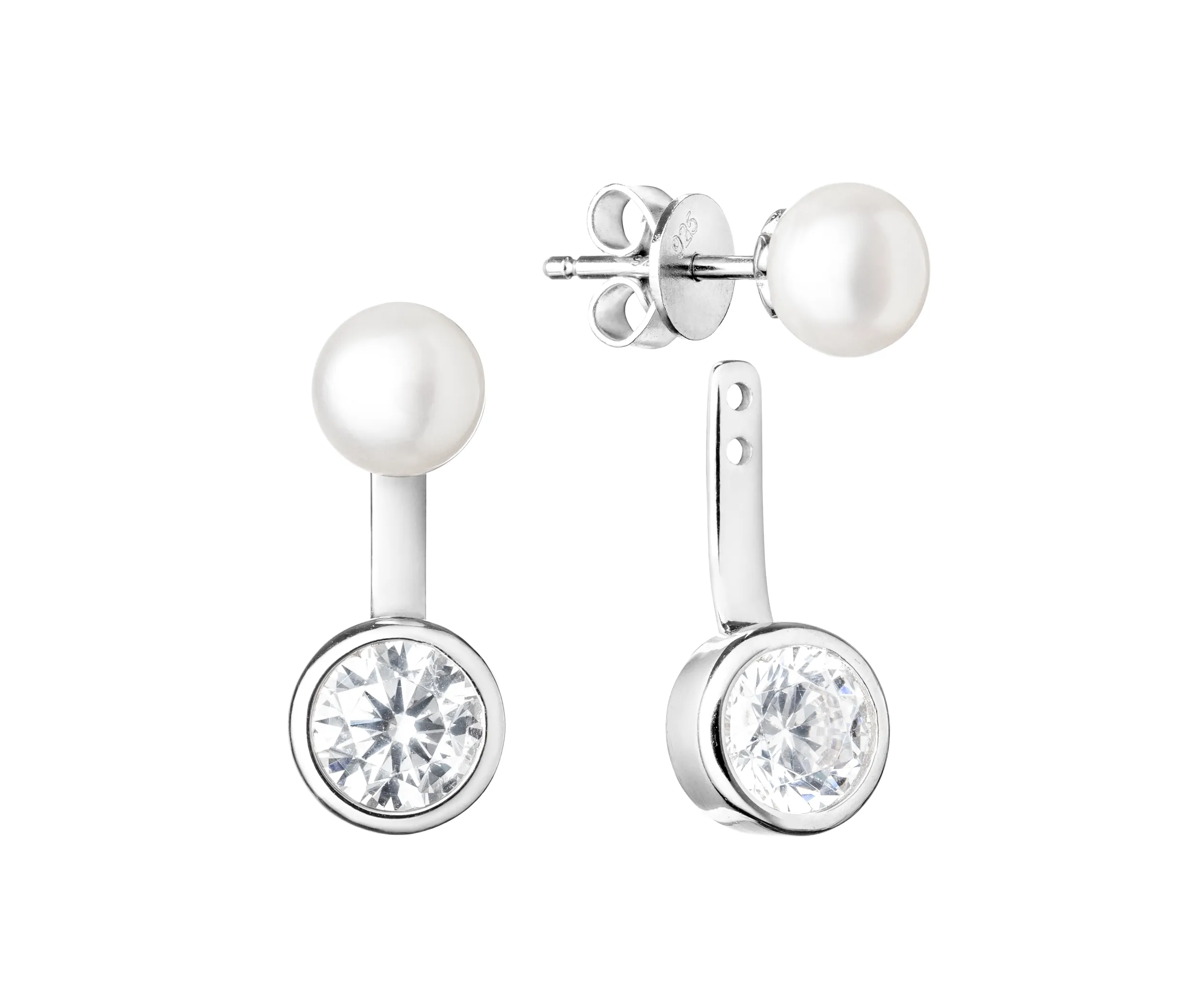 Cercei argint cu perle naturale si zirconia - Luna