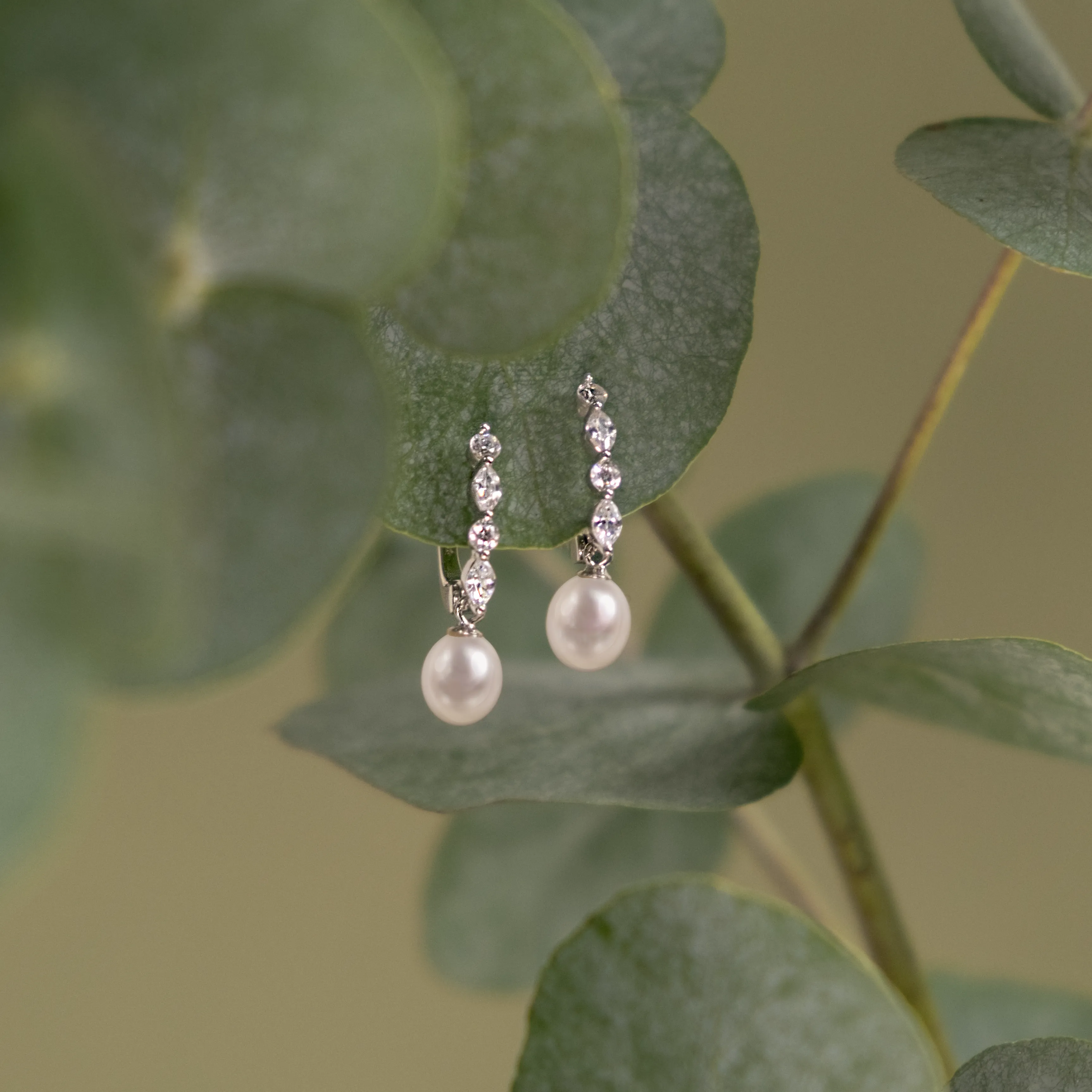 Cercei argint cu perle naturale si zirconia marquise - Céleste [2]