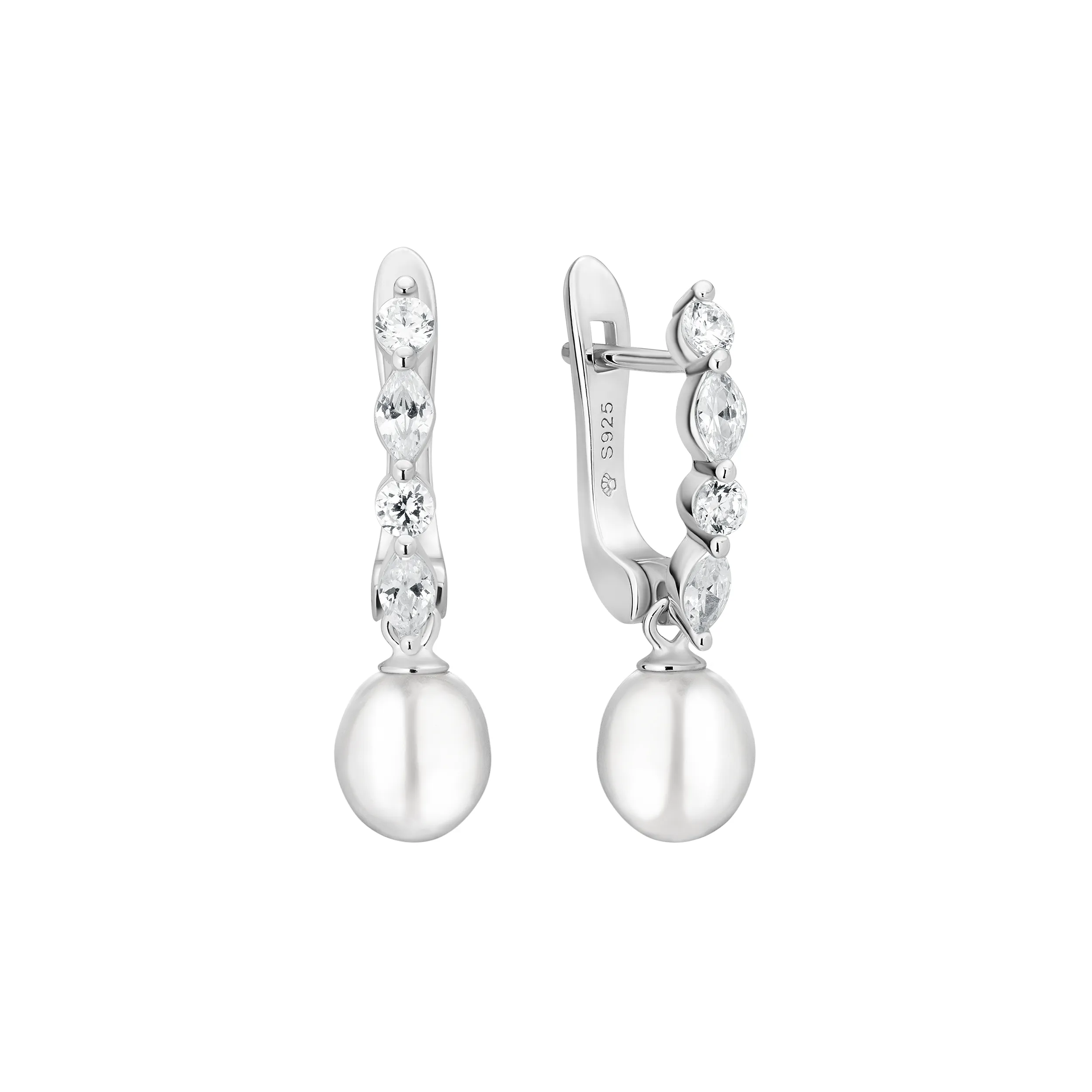 Cercei argint cu perle naturale si zirconia marquise - Céleste