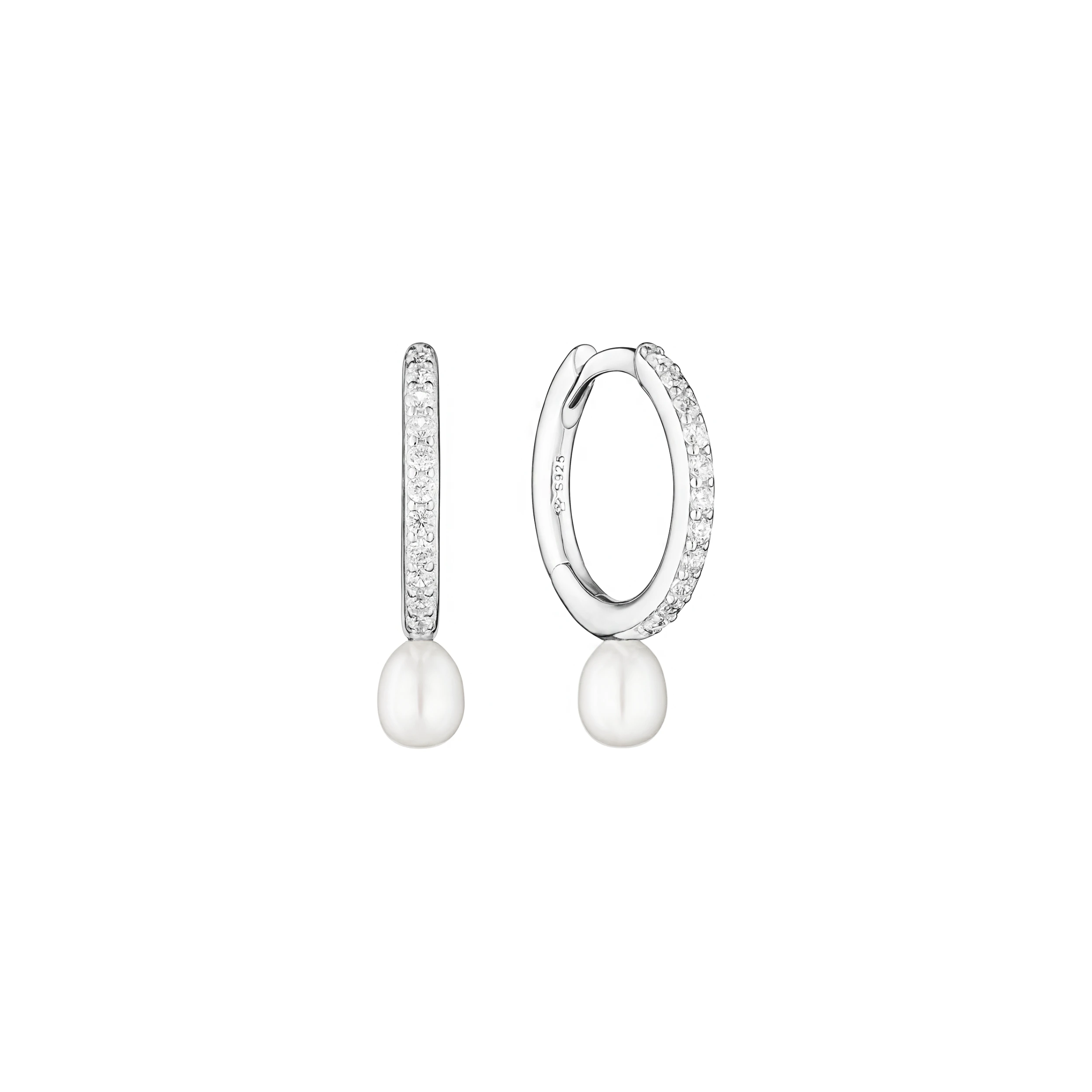 Cercei argint cu perle naturale si zirconia pavé - Eternity