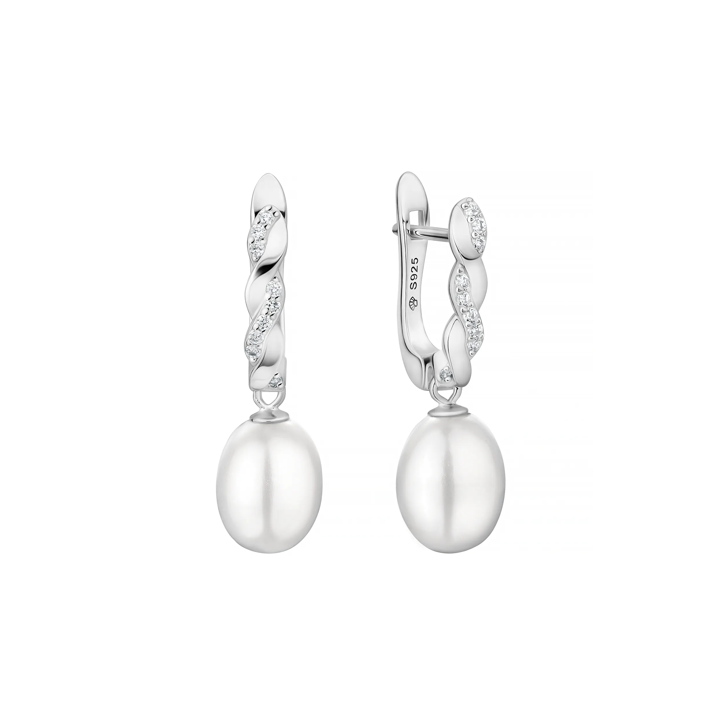 Cercei argint cu perle naturale si zirconia pavé - Lierre