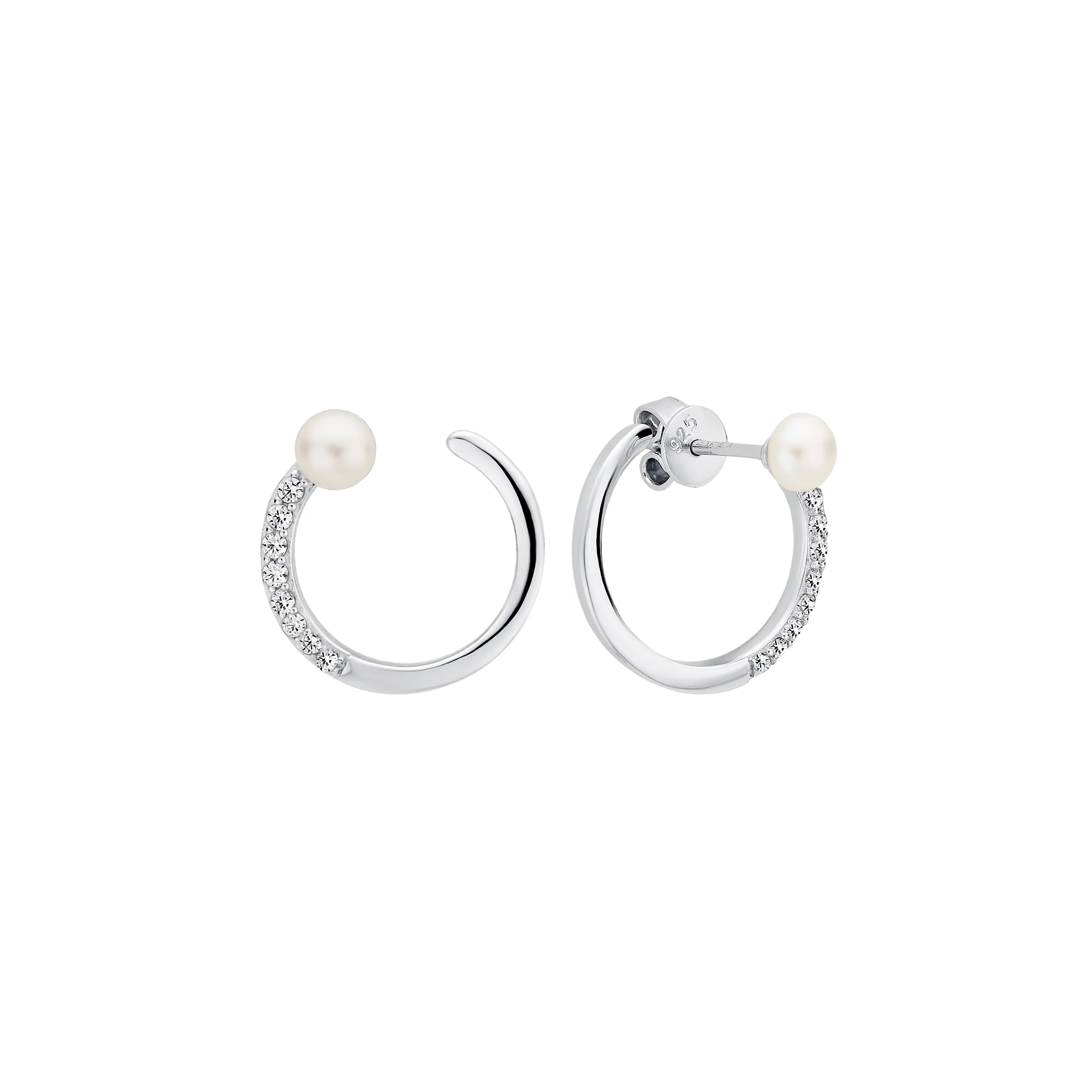 Cercei argint cu perle naturale si zirconia pavé - Mezzaluna