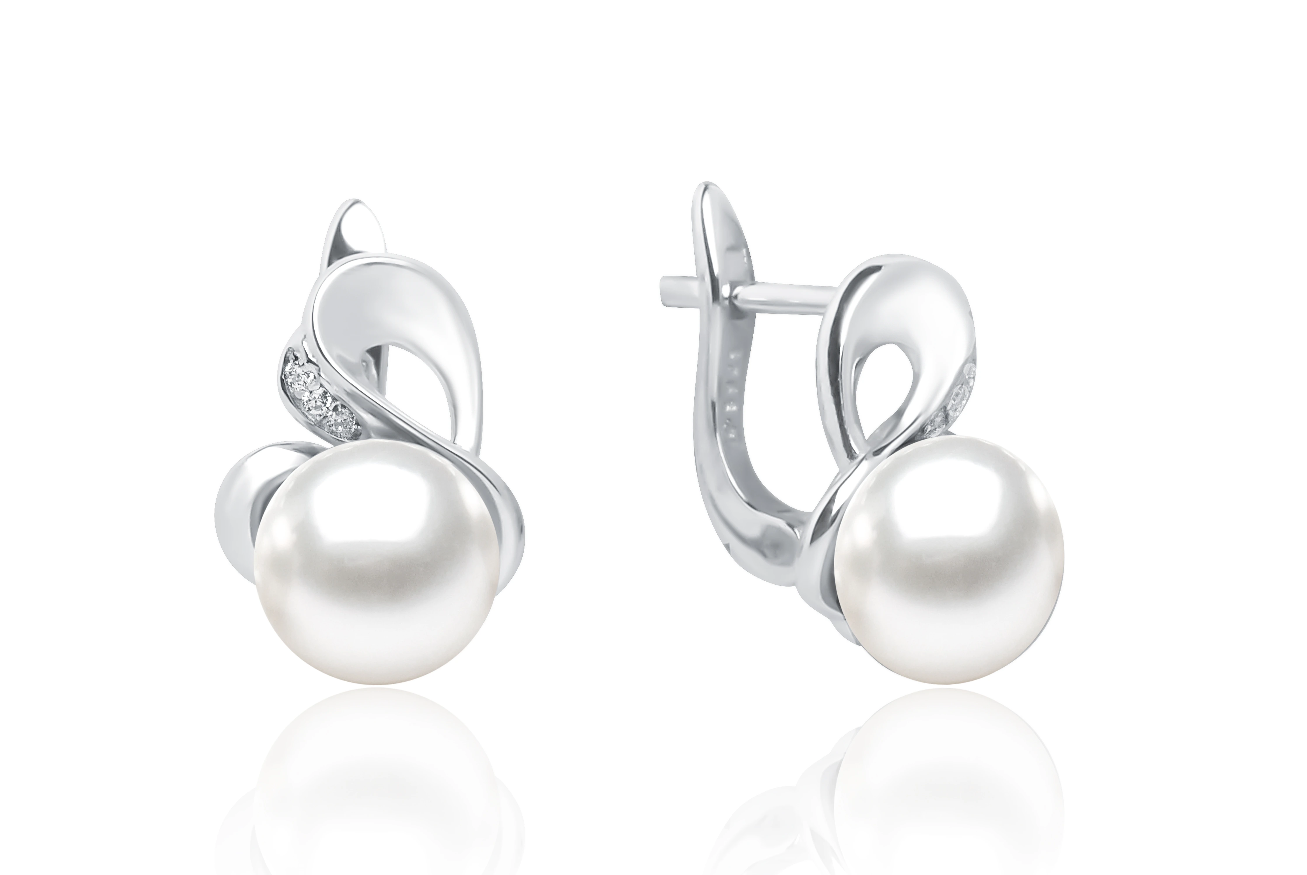 Cercei argint cu perle naturale si zirconia - Vortice