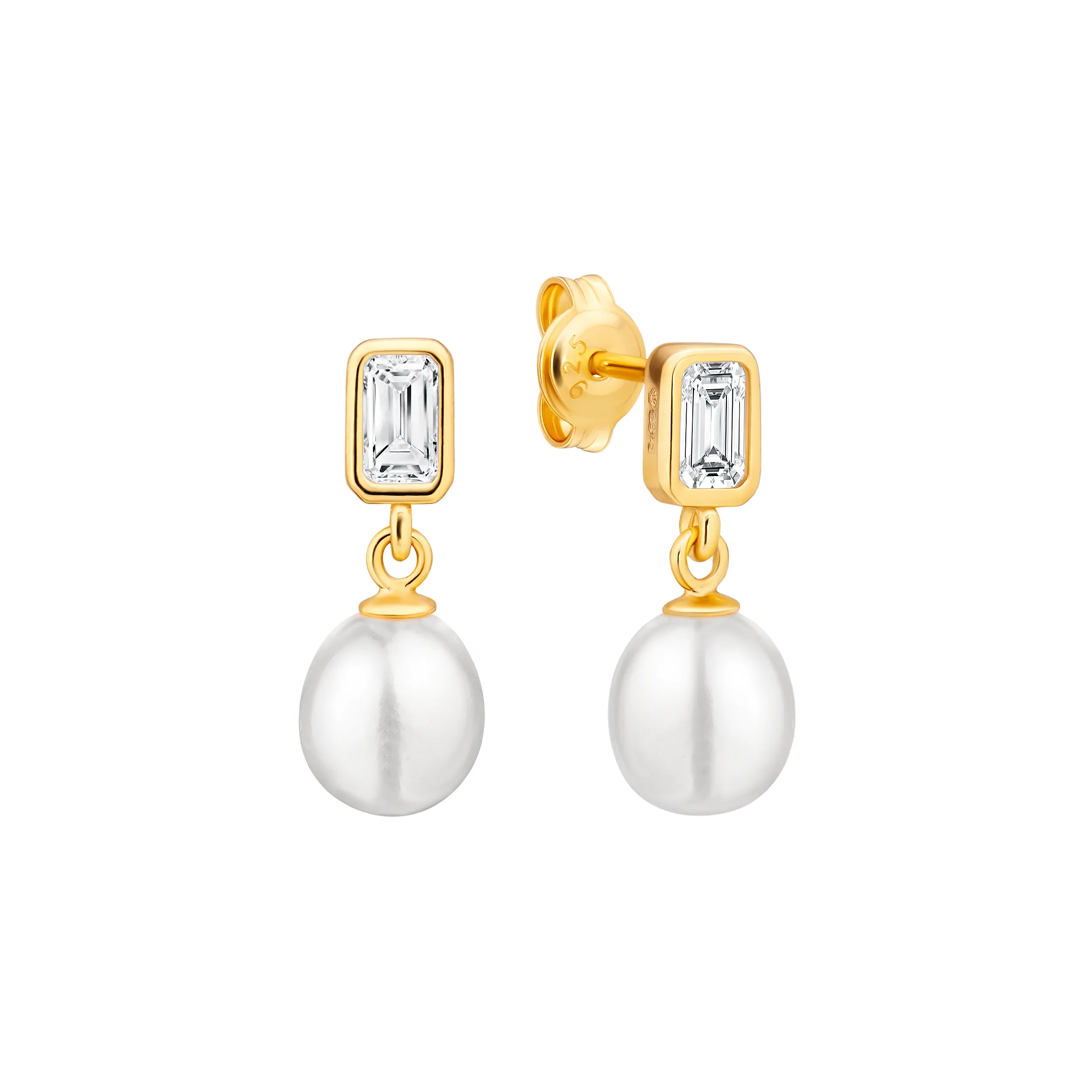 Cercei argint drops cu perle naturale si zirconia - Golden Grace