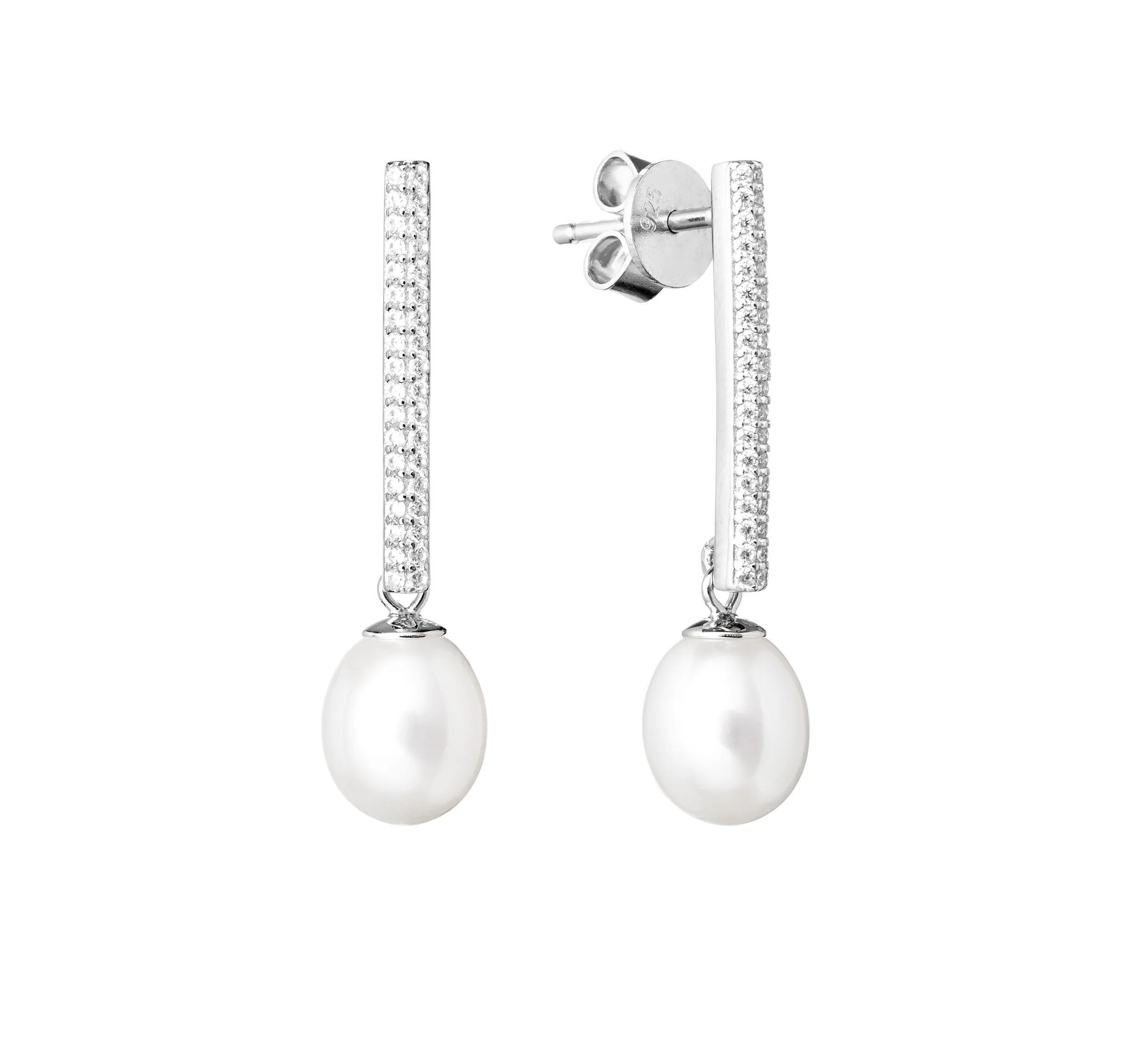 Cercei argint lungi cu perle naturale - Pavé Drop