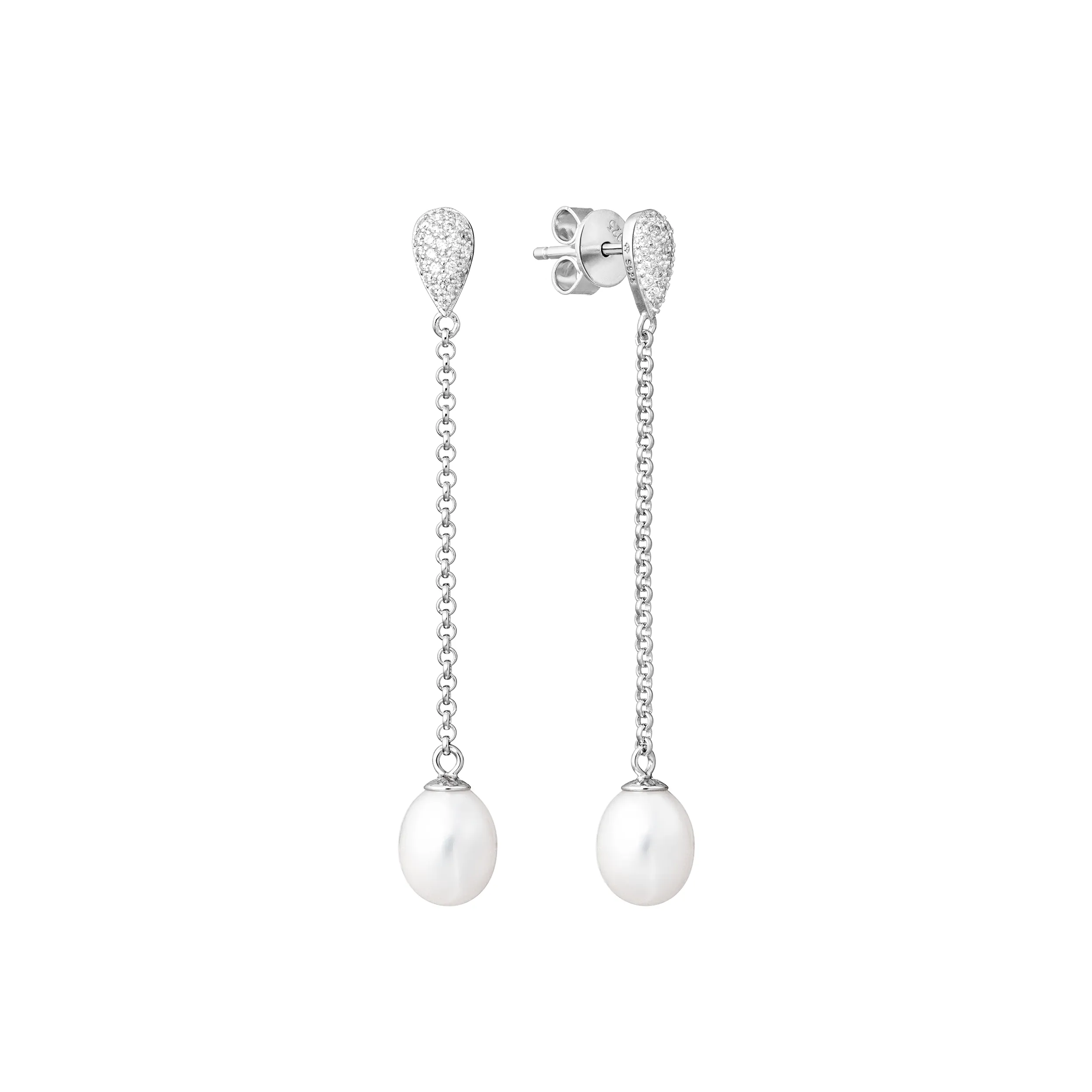 Cercei argint lungi cu perle naturale si zirconia - Caprice