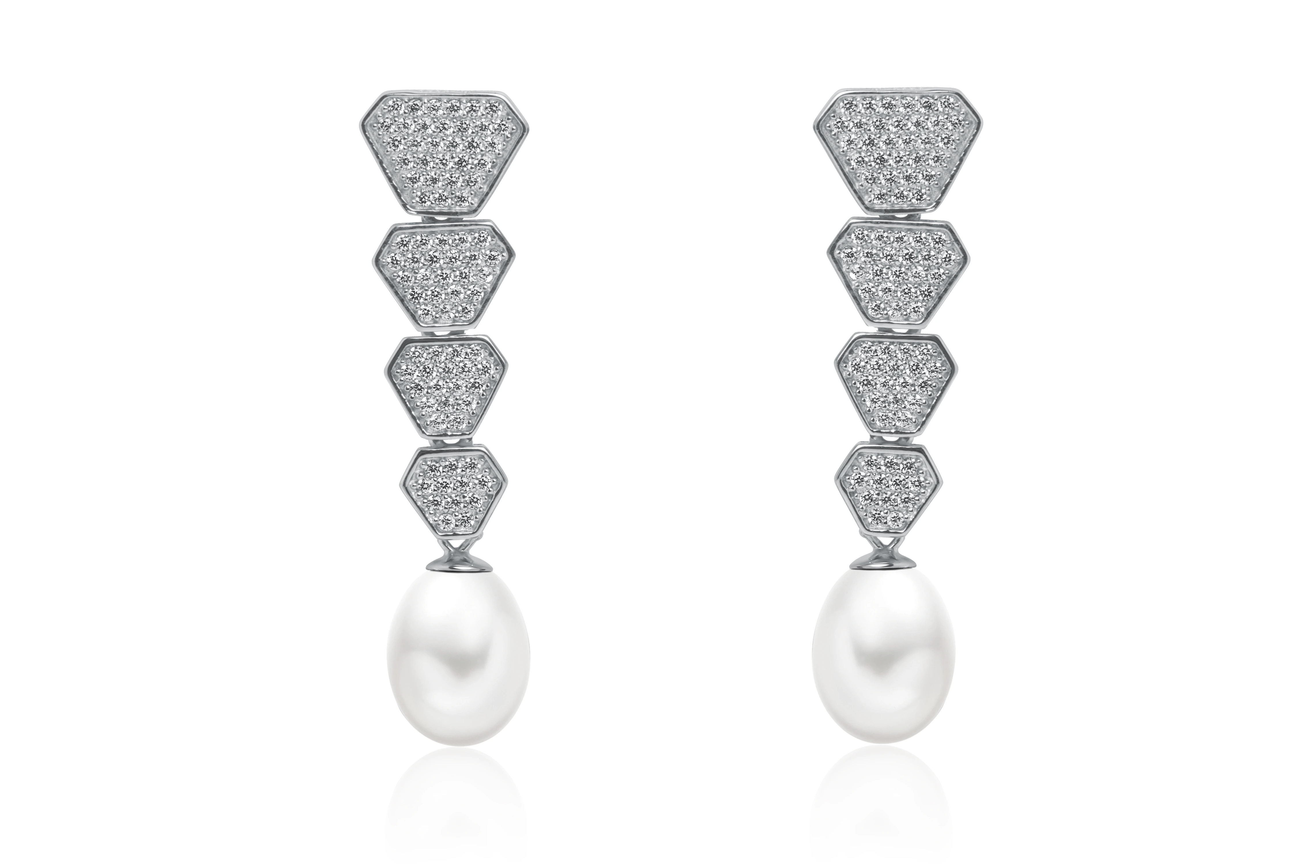 Cercei argint lungi cu perle naturale si zirconia - Cascade