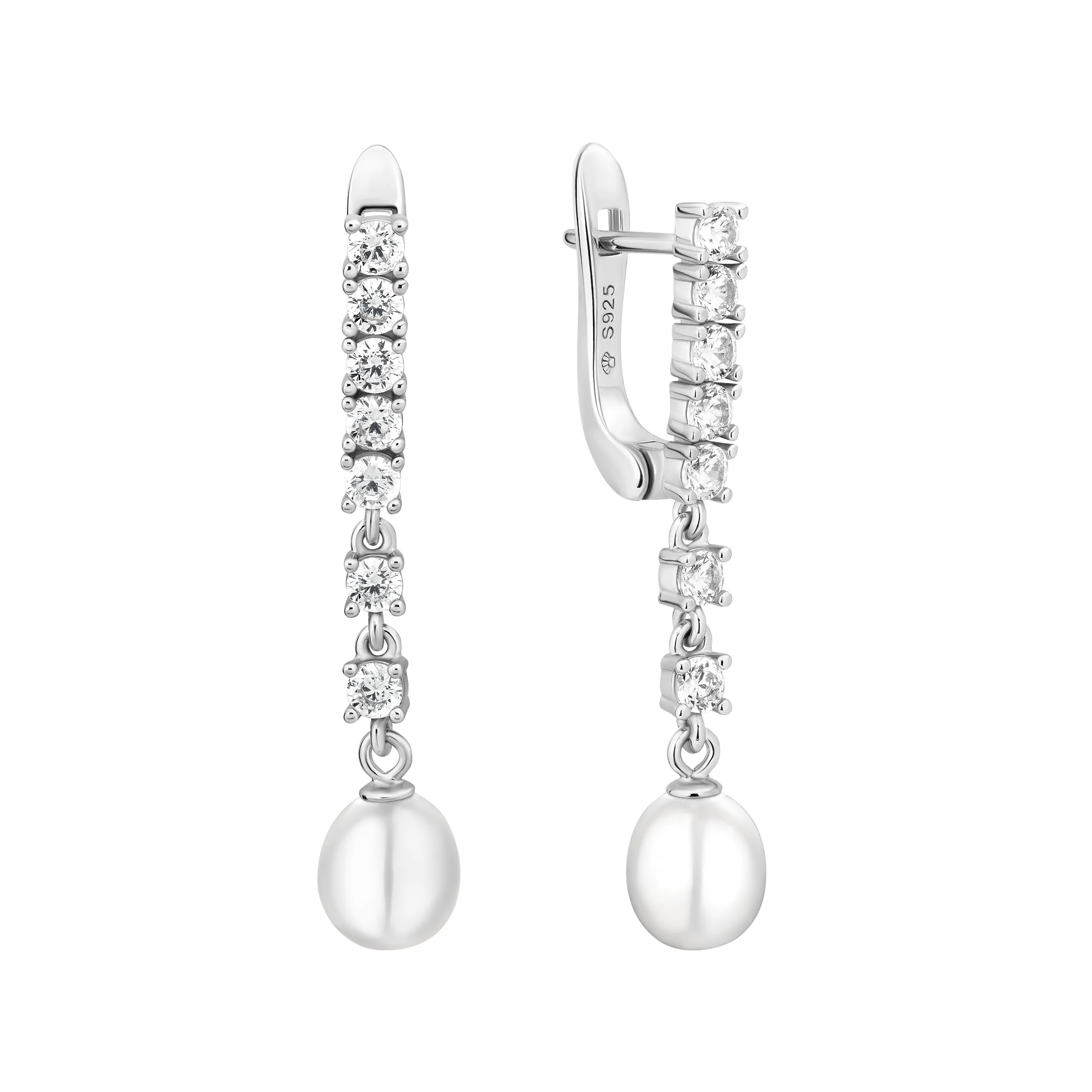 Cercei argint lungi cu perle naturale si zirconia - Luce