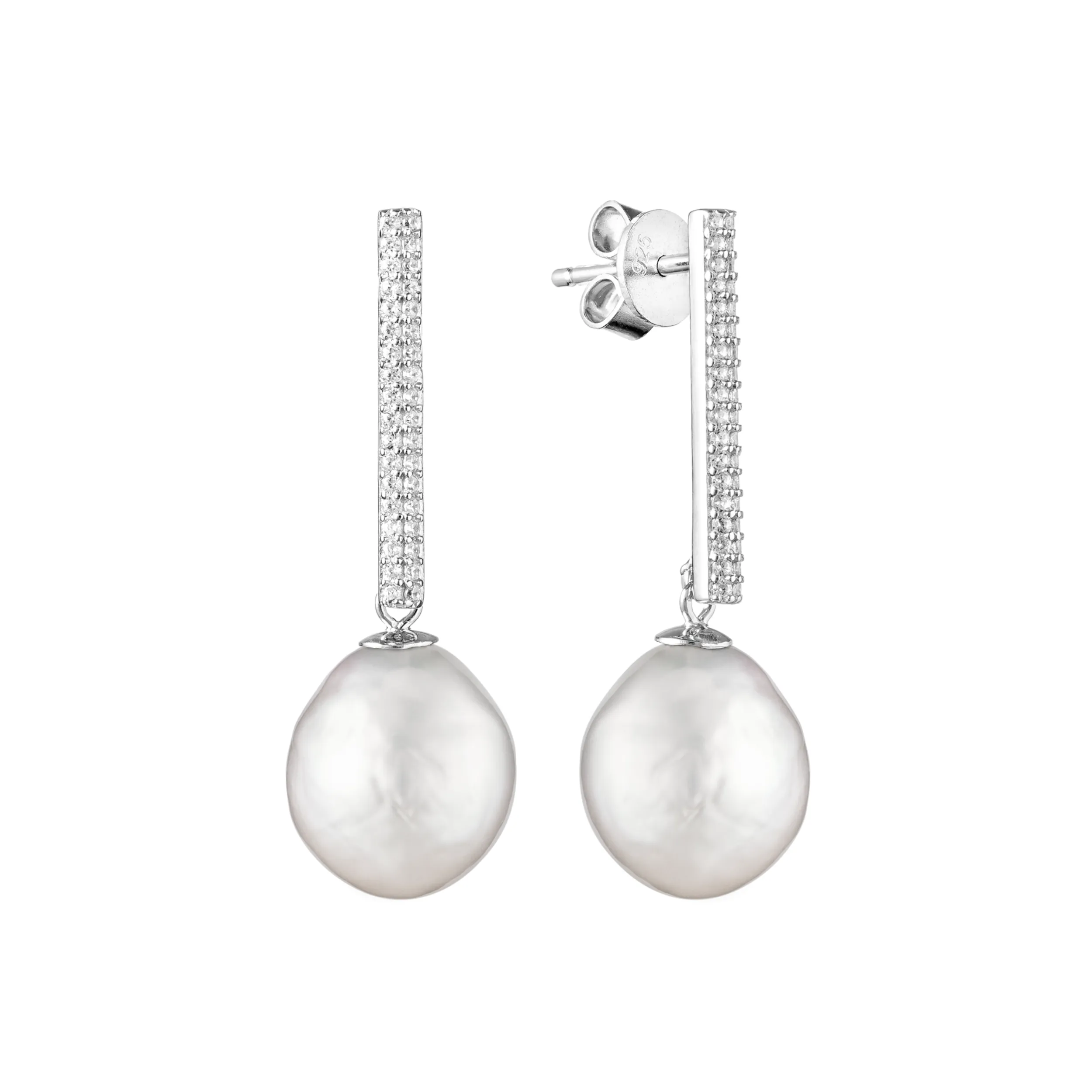 Cercei argint lungi cu perle naturale si zirconia - Opulent
