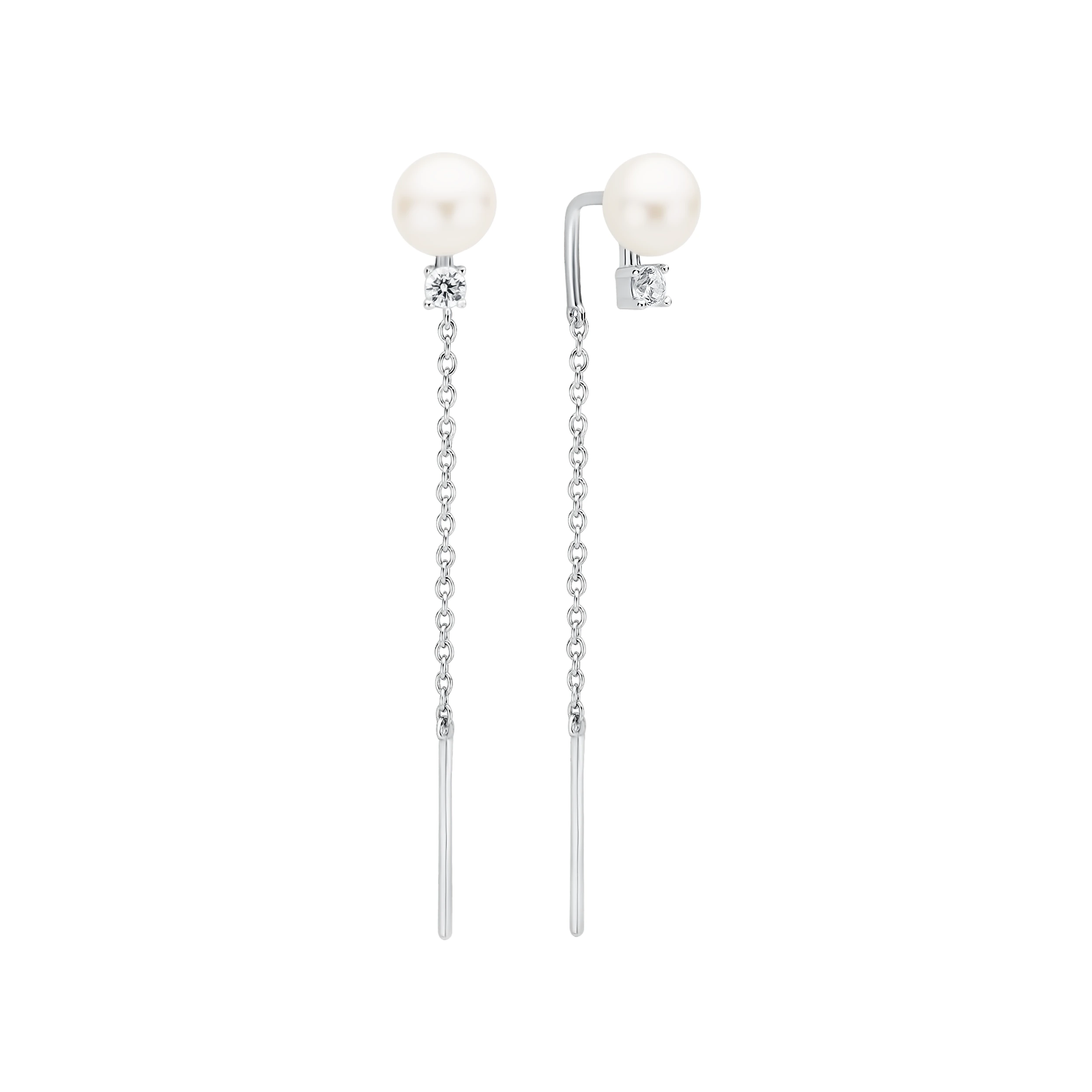 Cercei argint lungi cu perle naturale si zirconia - Pendulum