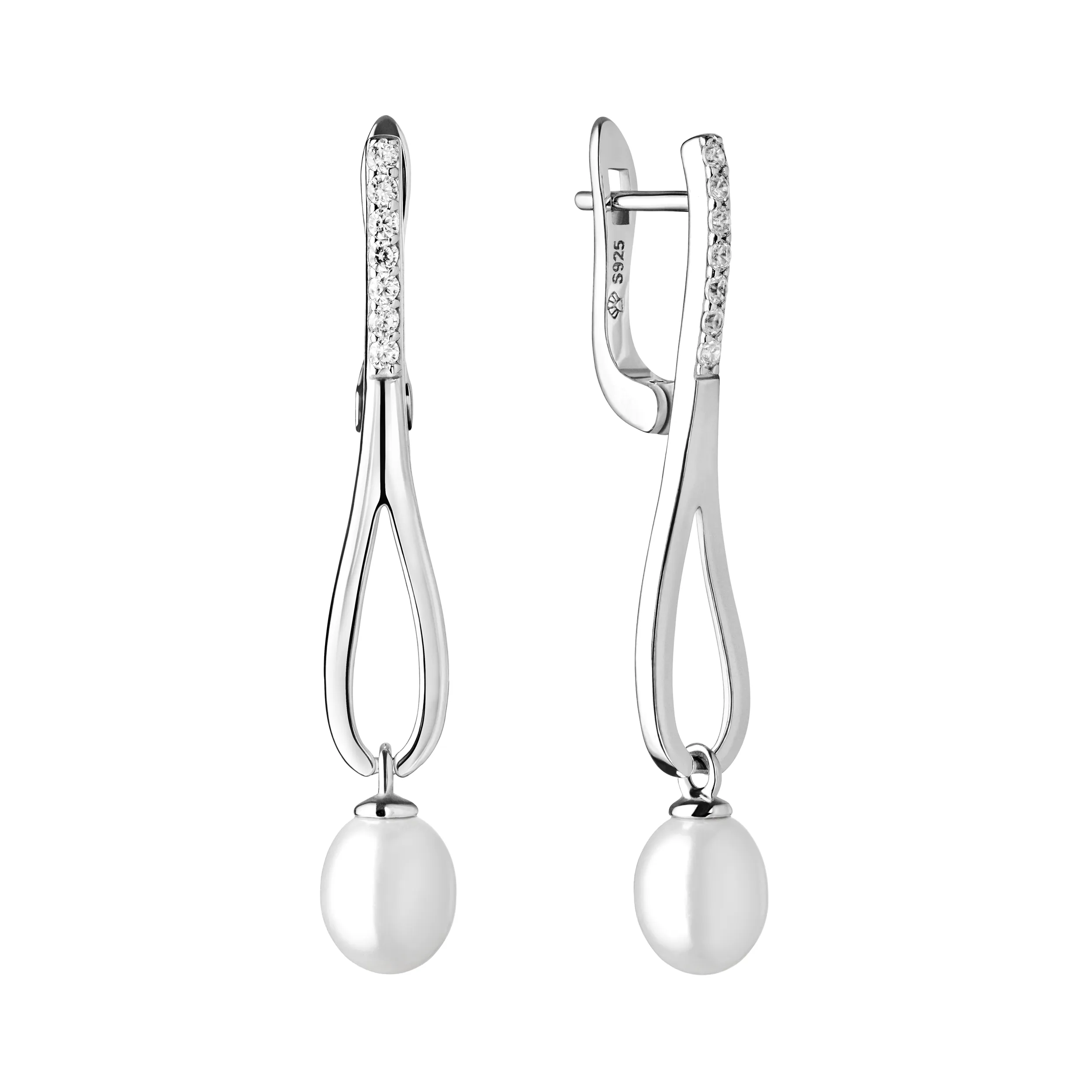 Cercei argint lungi cu perle naturale si zirconia - Verso