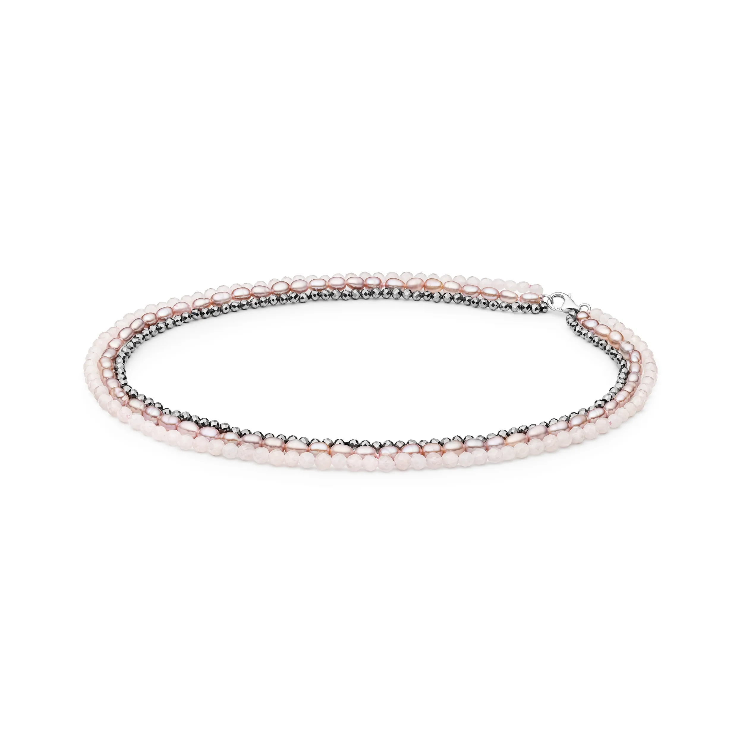 Coliere cu perle - Colier argint cu perle naturale, quartz si terahertz - Trio