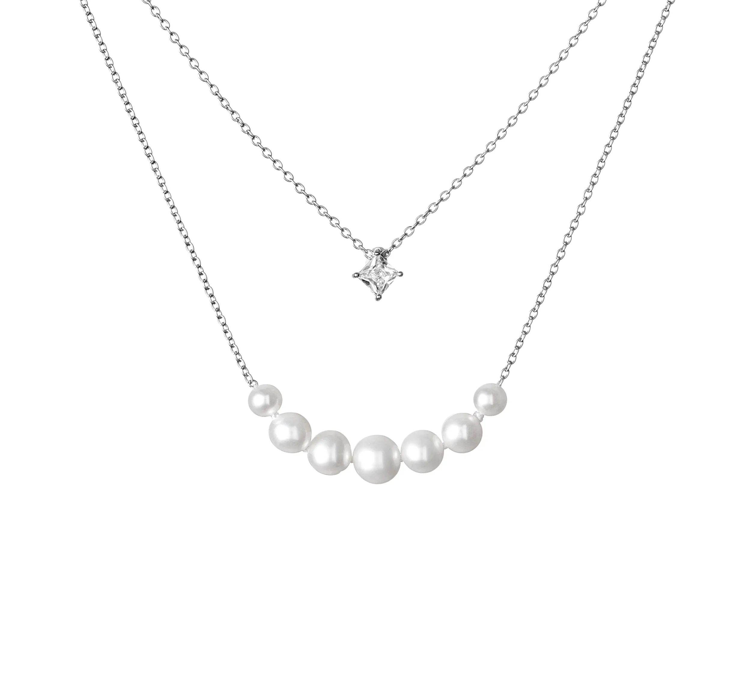 Coliere cu perle - Colier argint cu perle naturale si zirconia - Sourire