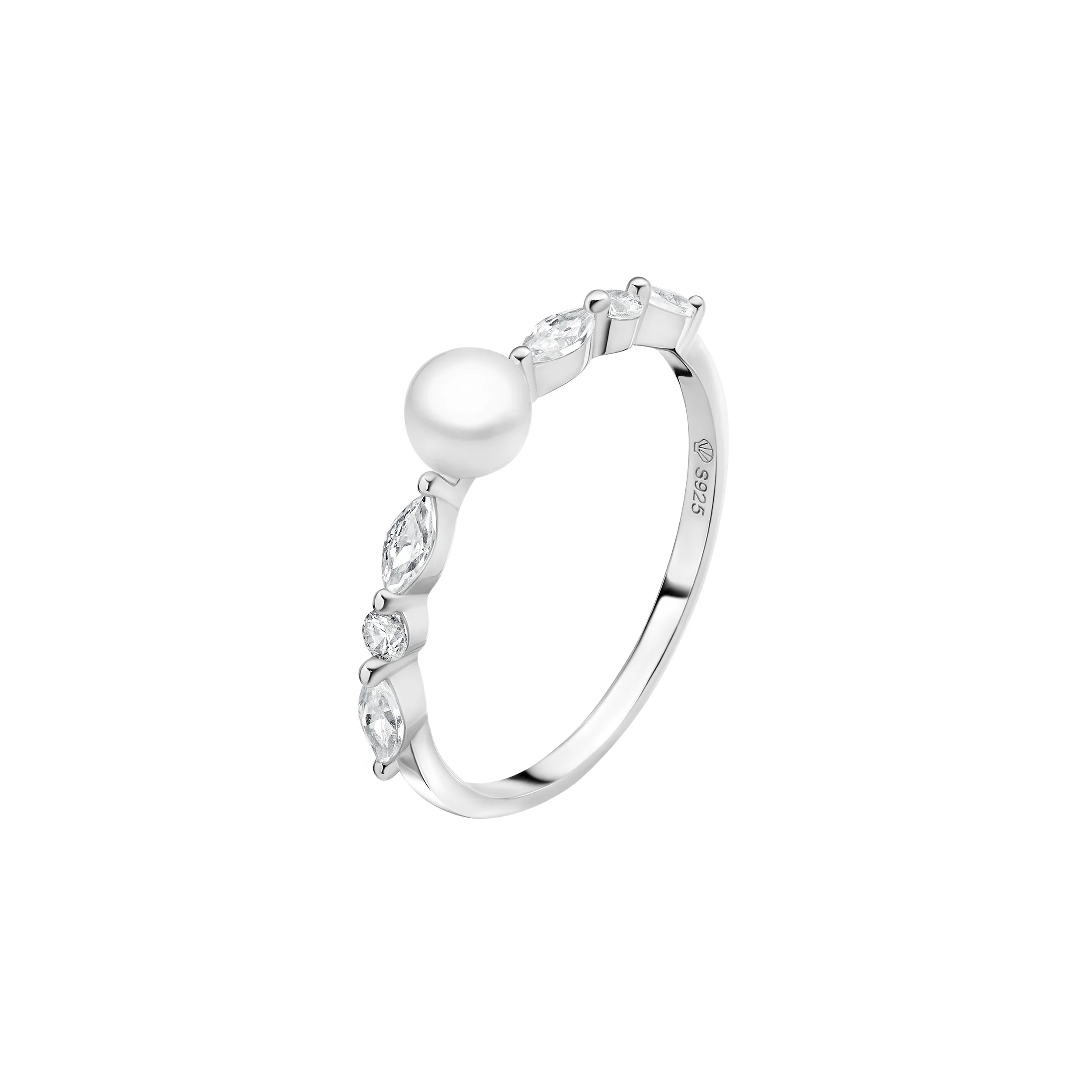 Inele - Inel argint cu perla naturala si zirconia marquise - Céleste