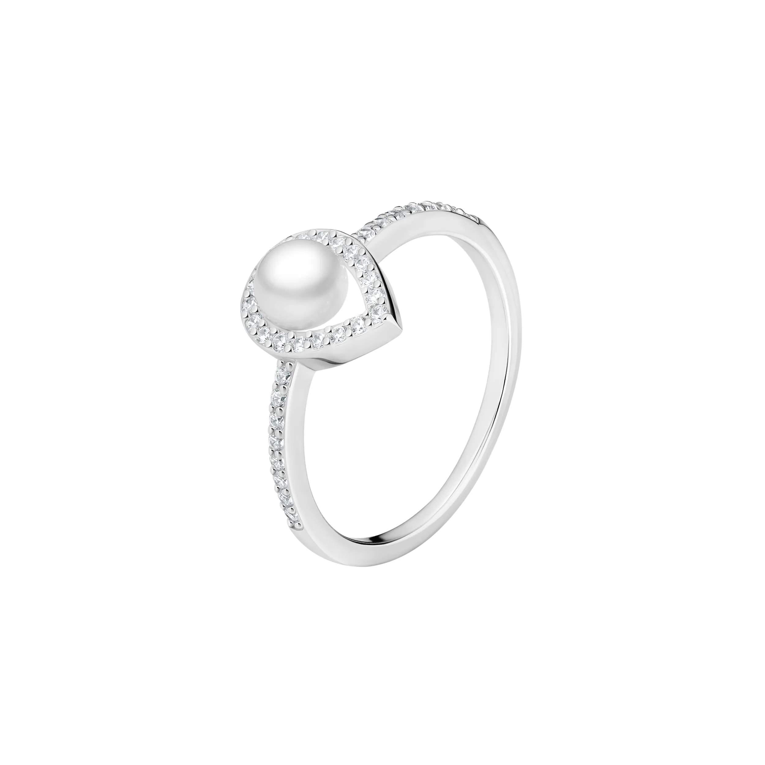 Inele - Inel argint cu perla naturala si zirconia pavé - Cœur