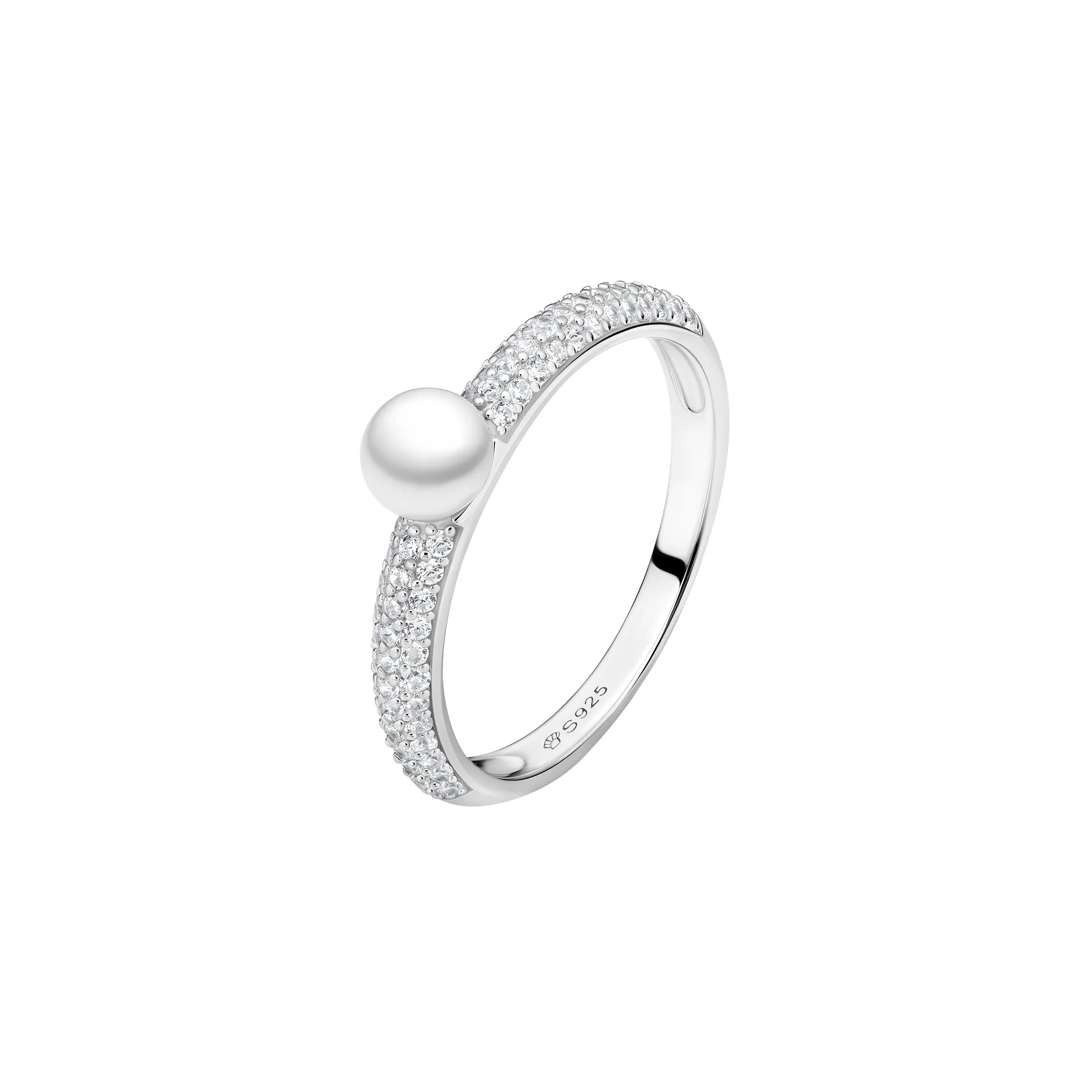Inele - Inel argint cu perla naturala si zirconia pave - Crown
