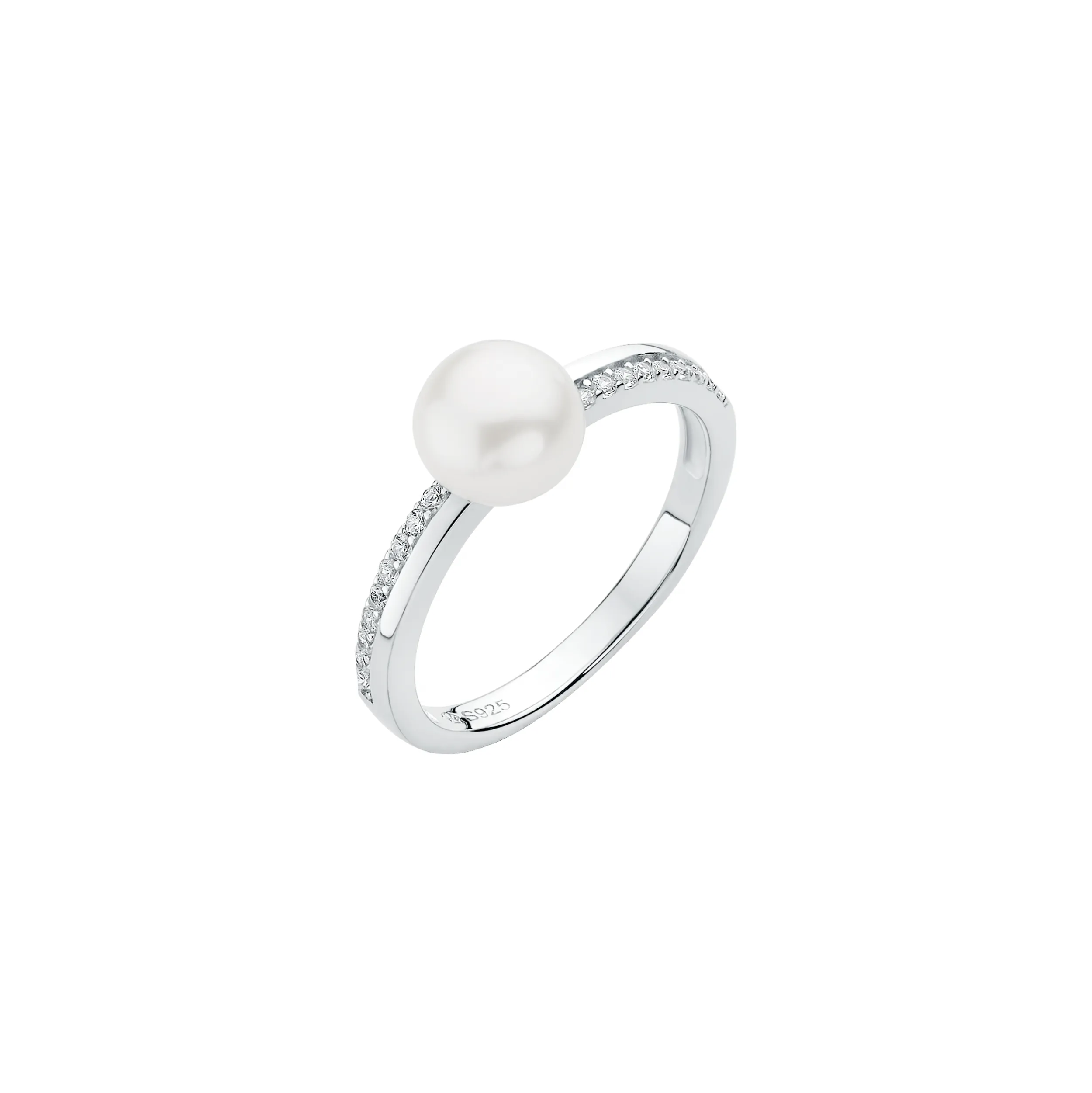 Inele - Inel argint cu perla naturala si zirconia pavé - Prestige