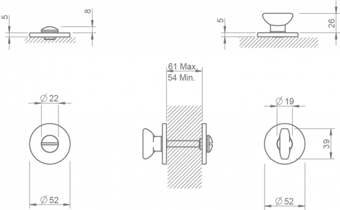 Mâner ușa crom lucios, 3098 5S - rozetă wc [3]