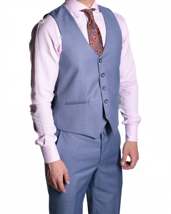 Costum Office Slim Albastru Deschis cu Vestă [4]