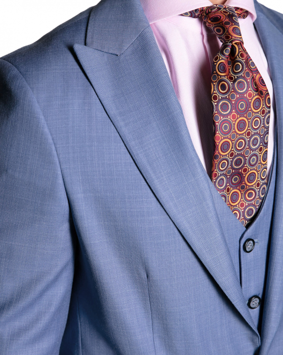 Costum Office Slim Albastru Deschis cu Vestă [2]