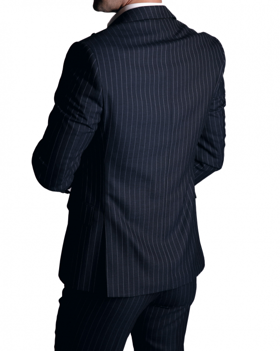 Costum Office Slim Albastru Închis cu Vestă [3]