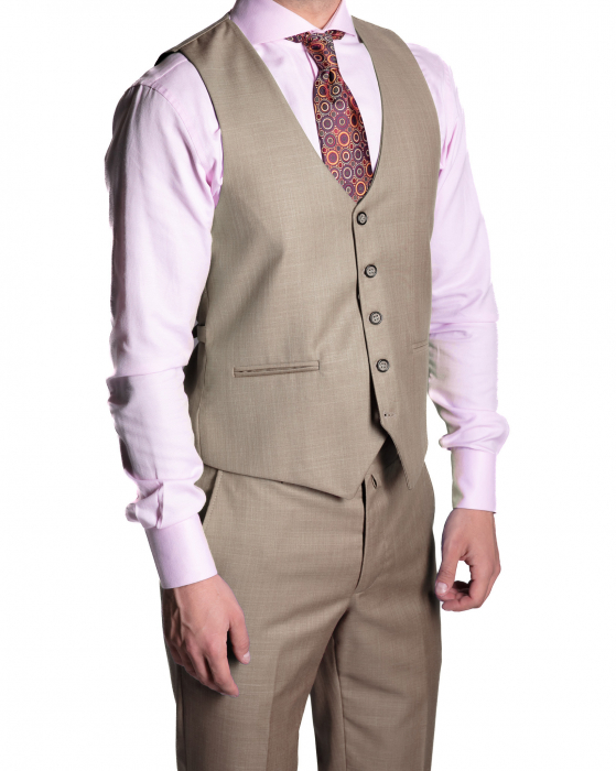 Costum Office Slim Crem Deschis cu Vestă [4]