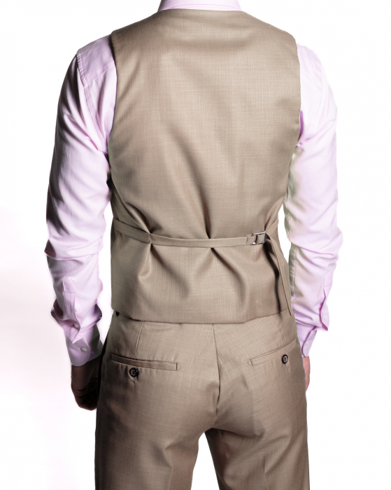 Costum Office Slim Crem Deschis cu Vestă [5]