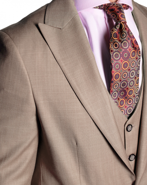 Costum Office Slim Crem Deschis cu Vestă [2]