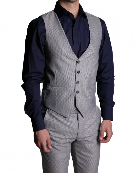 Costum Office Slim Gri cu Vestă [4]