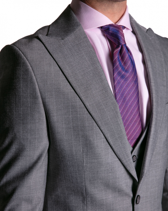 Costum Office Slim Gri Dungat cu Vestă [3]