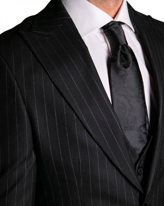 Costum Office Slim Negru cu Vestă [2]