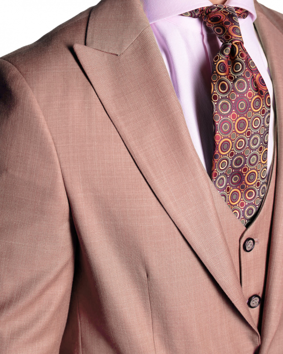 Costum Office Slim Roz Somon cu Vestă [2]