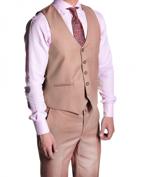 Costum Office Slim Roz Somon cu Vestă [4]