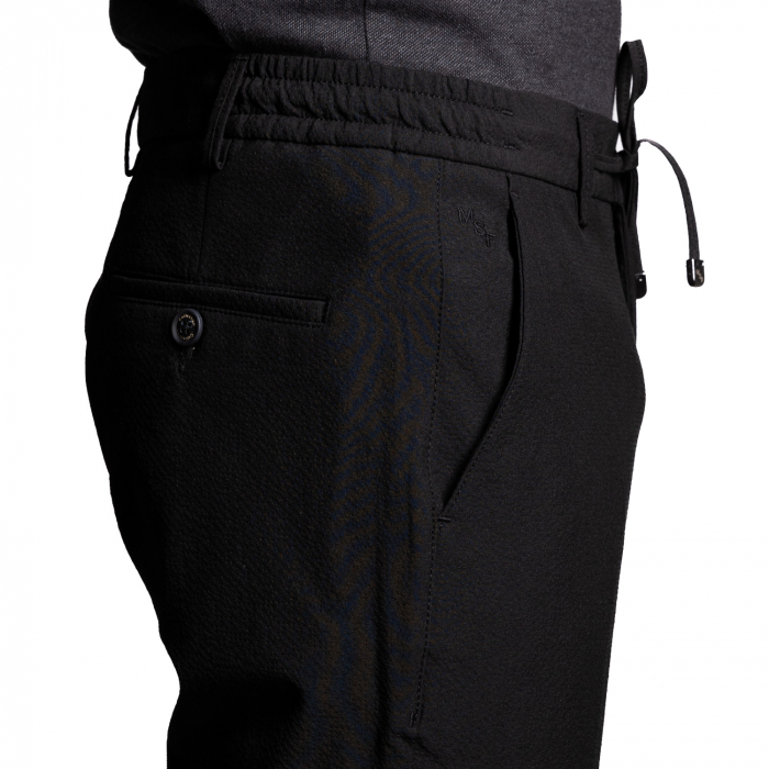 Pantalon negru cu textură, cu șnur [2]