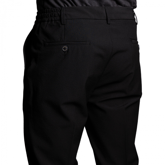 Pantalon negru cu textură, cu șnur [3]