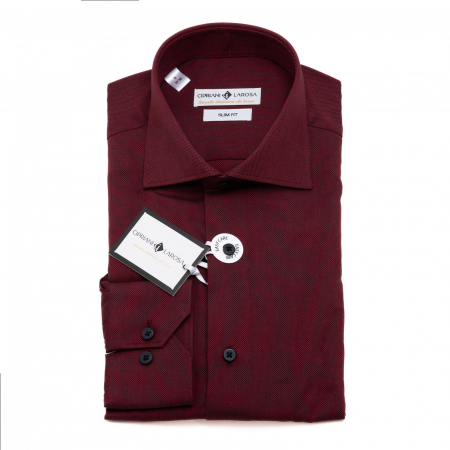 Slim - Cămașă Slim Fit roșie cu textură