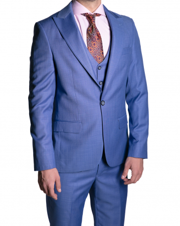 Costume - Costum Office Slim Albastru Deschis cu Vestă